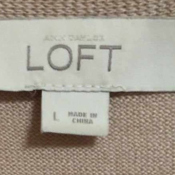 Loft Women's cardigan size Large tan white stripes Pockets W-355 - Picture 2 of 4